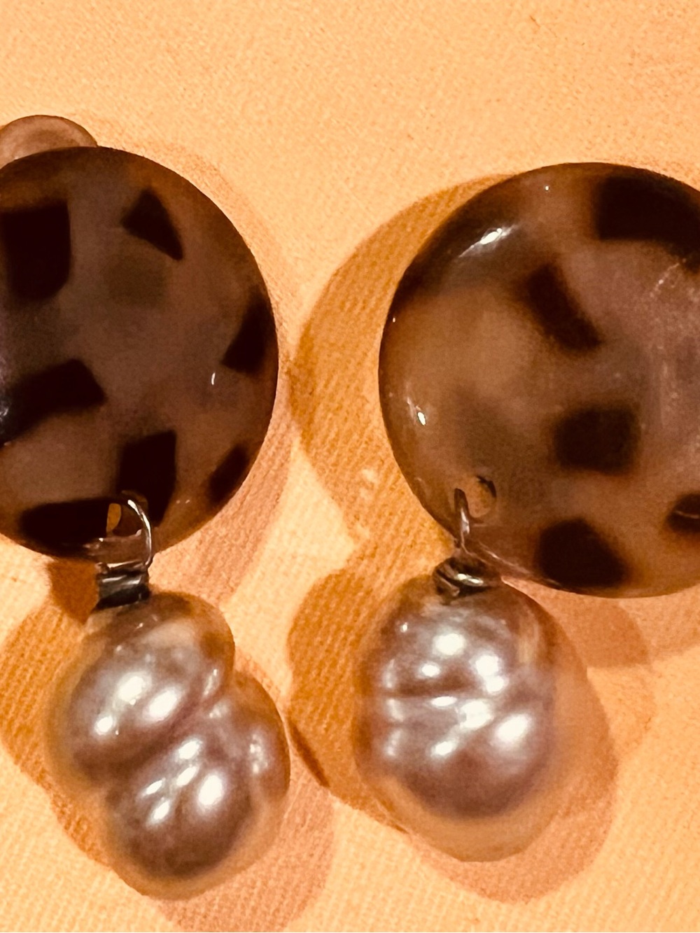 Vintage Baroque Pearl Drop Earrings with Tortoiseshell Discs